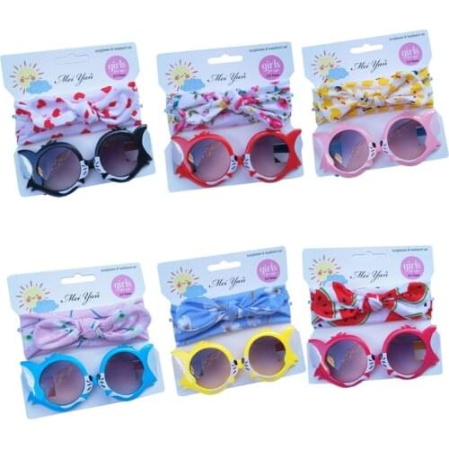 2 Pcs/Set Children Baby Sunglasses Hair Band Set Anti-UV Cartoon Glasses Knotted Bow Headband Kids Photo Props Gifts