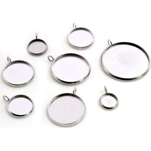 8/10/12/14/16/18/20/25mm Inner Size Stainless Steel Simple Style Cabochon Base Cameo Setting Charms Pendant Tray