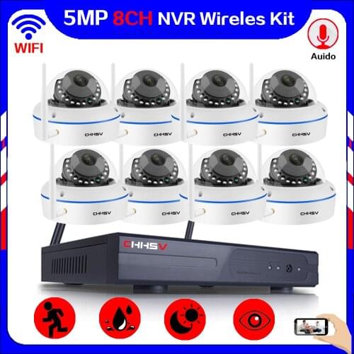 8 Channel WIfi CCTV System Outdoor Waterproof Security Dome Camera Wifi Wireless Set 5MP IP Surveillance Camera System Kit 8CH