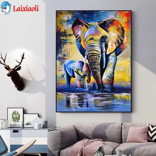 Abstract Animals 5D DIY Embroidery Colorful Elephant Diamond Painting Full square Rhinestone cross stitch Needlework kids gift