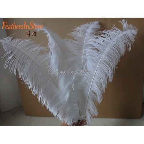 Free shipping pure white Ostrich Feathers 50pcs 50-55cm 20-22" ostrich plumes wedding feathers Tail trimmed