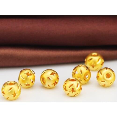 Pure 24K Yellow Gold Bracelet 999 Gold Hollow Star 8mm Ball Bracelet