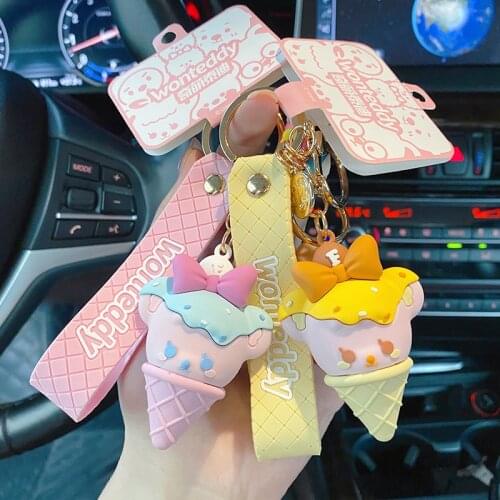 Cartoon Ice Cream Teddy Key Ring Men Women Cute Dog Keychain Car Backpack Pendant Charm Key Chains Gifts
