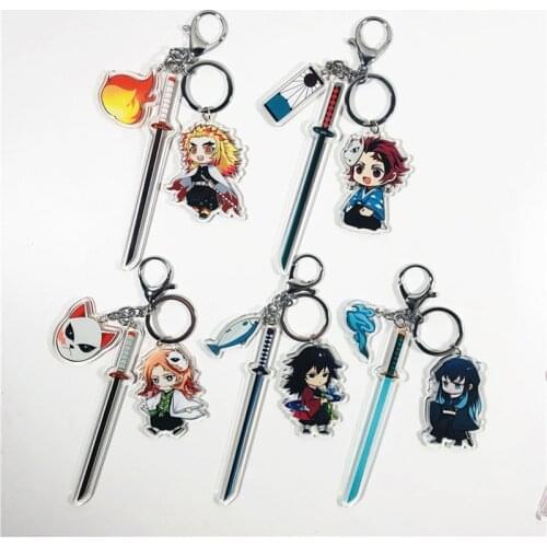 Anime KeyChain Demon Slayer: Kimetsu No Yaiba Chibi Keyring Cartoon Acrylic Pendant Charms Accessories Gifts for Fans