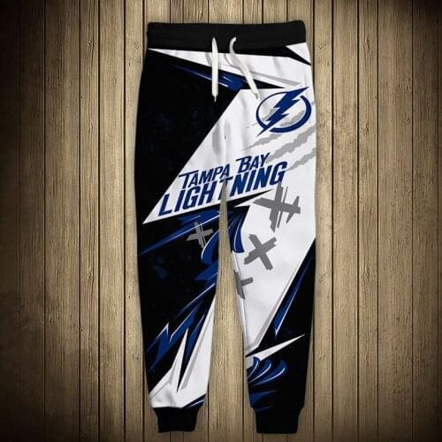 Tampa Bay mens casual Lightning sports pants Black and white stitching design graffiti lightning print sweatpants