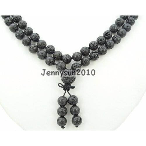 Natural Volcanic Lava 8mm Gems Stone Buddhist 108 Beads Prayer Mala Knot Necklace Multi-Purpose 5Strands/Pack