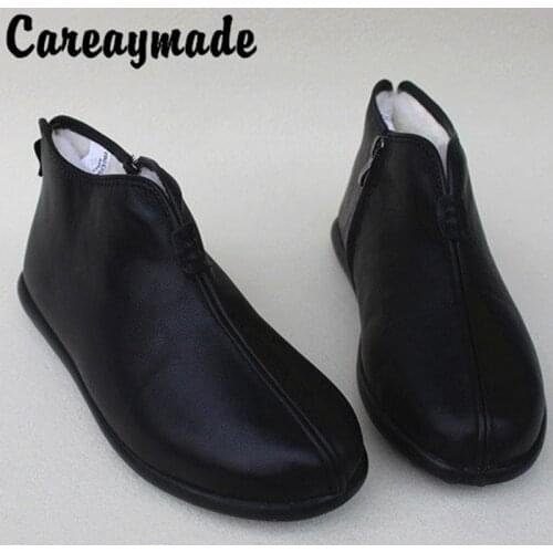 Careaymade-Genuine leather Winter Mens Shoes,Wool Warm Cotton Shoes, Middle-aged and Old-aged Pure Leather Snow ankle boots