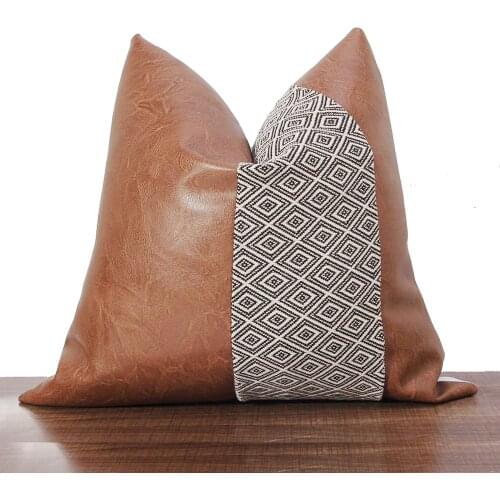 Faux Leather and 100%Cotton Decorative Throw Pillow Covers for Couch Bed Sofa, Modern Home Decor Living Room Cushion Cases