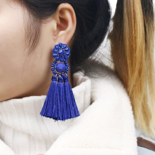 Long Drop Dangle Fringe Earrings For Women Vintage Resin Flower Tassel Earrings Boho Statement Brand Jewelry Female Accessories