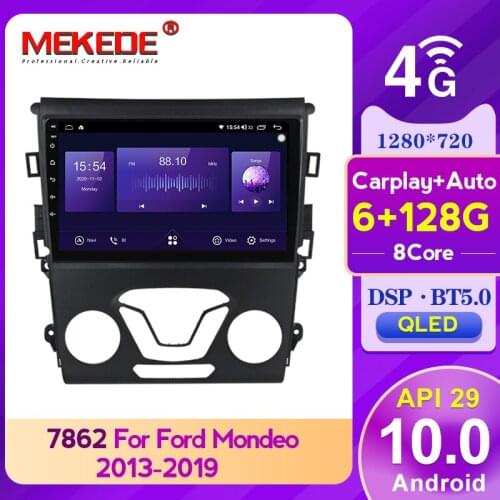 DSP 6GB+128GB Octa Core QLED 1280*720 Android 10.0 Car Radio Navigation GPS Player For Ford Mondeo 5 2014 2015 2019 No 2 Din DVD