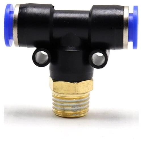 Air Hose Fitting 3 Way 10mm OD Hose Tube x 1/8" 1/4" 3/8" 1/2"BSPT Male Thread Pneumatic Gas T Shaped Tee Connector Fittings