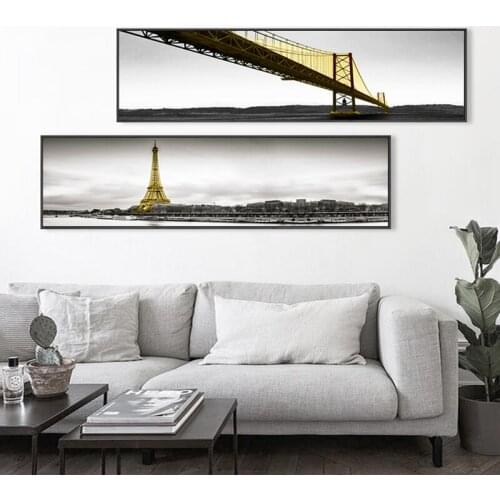 Calm Lake Surface Long Bridge Tree Scene Black And White Canvas Paintings Poster Print Wall Art Pictures Living Room Home Decor