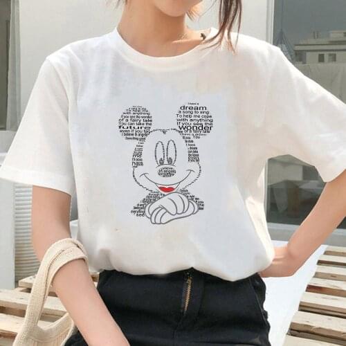 Harajuku Mickey Mouse Dream Wonder Future Letter Printed T-Shirt Summer Womens Short Sleeve White Tee Loose Casual Tshirt