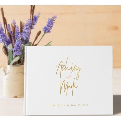 White Gold Foil Guestbook Wedding Guest Book,Custom Wedding Guest Book Album, Gift for the groom and bride