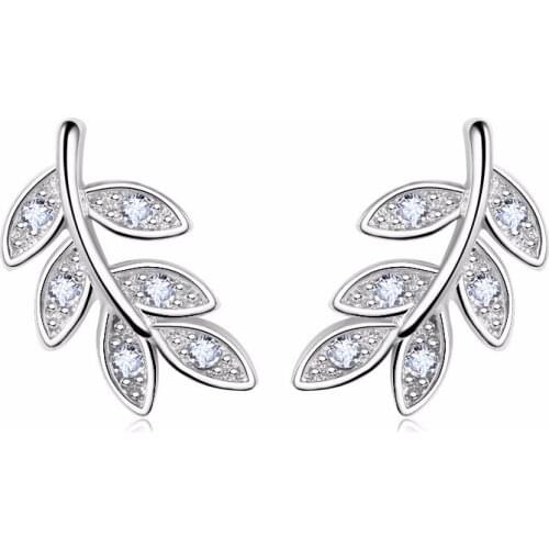 Fine 925 Sterling Silver Leaves Stud Earrings For Women Wedding Party Free Shipping Trendy Jewelry Gift Leaf Stud Earring