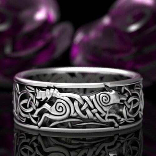 Exquisite Europe Pirate Wolf Man Viking Rings Men Women Celtic Knot Rings Nordic Wedding Band Engagement Ring Jewelry