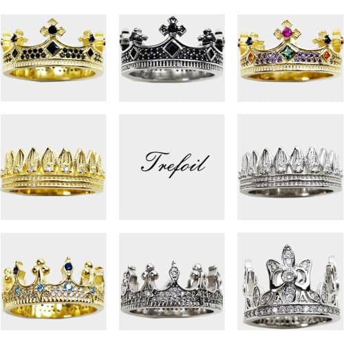 Ring Royal Power Crown Golden in 925 Sterling Silver With Black Stones Victorian Age Vintage Jewelry for Men 2021 New Bijoux
