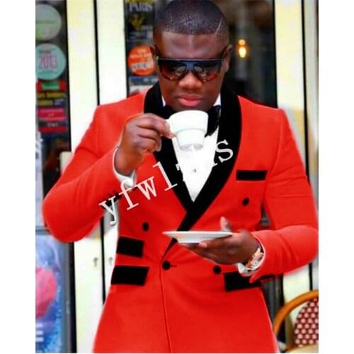 Handsome Double-Breasted Groomsmen Shawl Lapel Groom Tuxedos Mens Wedding Dress Man Blazer Prom Dinner (Jacket+Pants+Tie) A234