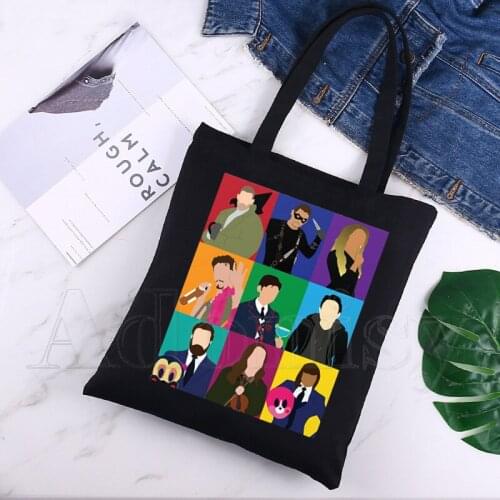 Umbrella Academy Print Reusable Shopping Bag Women Canvas Tote Bags Printing Eco Bag Cartoon Shopper Shoulder Bags Black