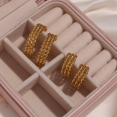 Trendy Stainless Steel Gold Plated Waterproof Tarnish Free Twist Round Ear Studs Earrings For Women Gifts For Girls Presents