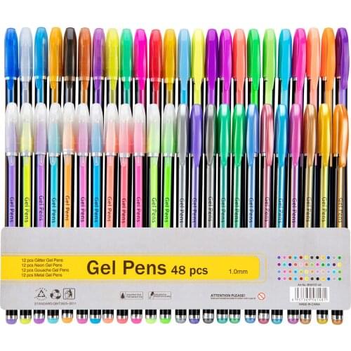 2021 New 48pcs Gel Pen Set Refills Metallic Pastel Neon Glitter Sketch Drawing Color Pen School Stationery Marker for Kids Gifts