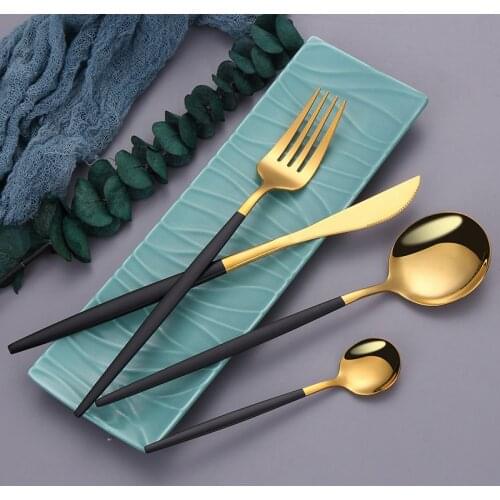 Gold Tableware Stainless Steel Cutlery Set Wedding Tableware Service Dinnerware Set Spoons Forks Knives Dropshipping