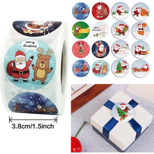 500pcs/roll 3.8cm Happy Christmas Round Stickers Label Gift Seal Label Scrapbooking Christmas Decoration Stationery Stickers