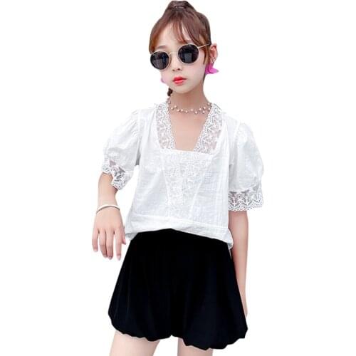 Clothes For Girls Lace Tshirt + Short Teenage Girls Clothing Summer Girls Tracksuit Casual Style Childrens Costume 6 8 10 12 14
