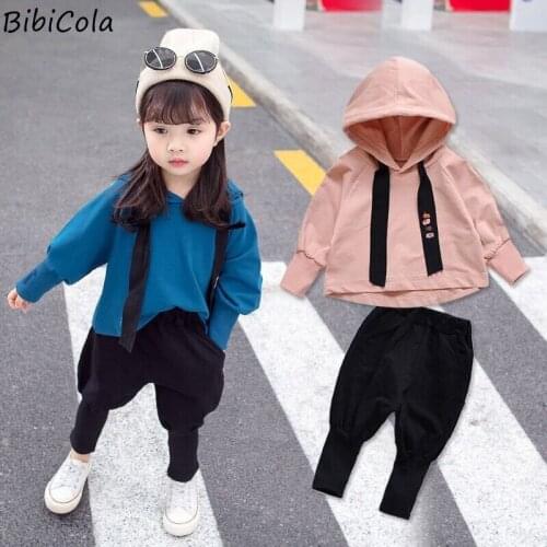 Baby Girls Clothing Spring And Autumn Set Korean Style Lanyard Hooded Top + Trousers Two-piece Personality Suit