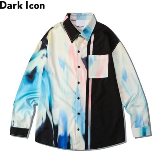 Dark Icon Printed Autumn Mens Shirt Long Sleeve Streetwear Shirts for Men Male Top