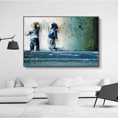 Canvas Printing Nursery Kids Boys Scrawl Wall Art Sparring Banksy Graffiti For Wall Decor Abstract Poster and Print Cuadros