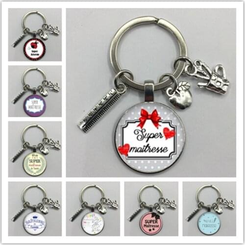 2021 teacher thank you text keychain, apple pendant glass pendant keychain, high-quality car bag keychain, teachers day gift