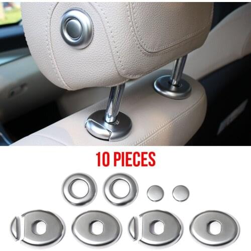 Car Head Pillow Adjustment Buttons Trim Sequins For Mercedes Benz C Class W205 GLC X253 2015-2018 Chrome ABS