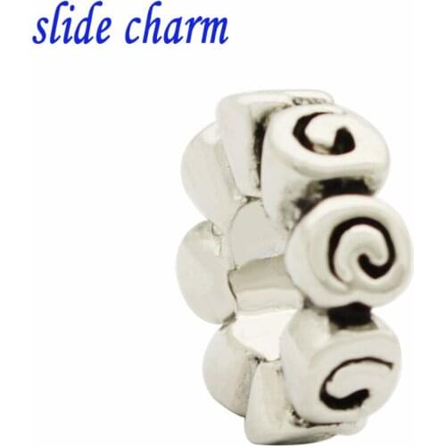 Slide charm Free shipping Valentines Day gift of faith fashion personality pattern interval charm beads fit Pandora bracelet