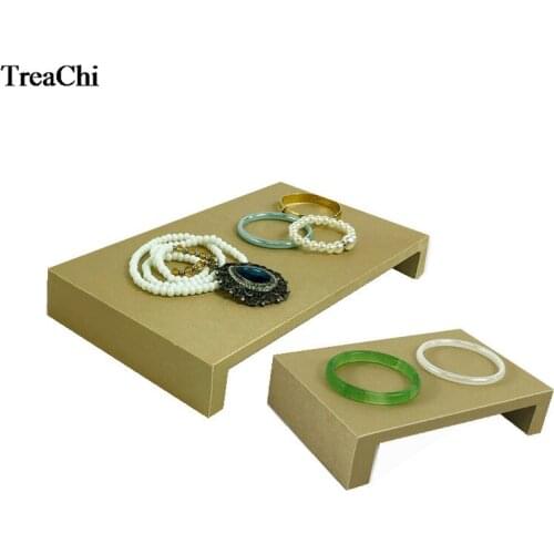 1Pc Faux Gold PU Jewelry Display Tray Shelf 2 Sizes Counter Jewelry Display Raiser Exhibition Rack Jade Necklace Bangle Stand