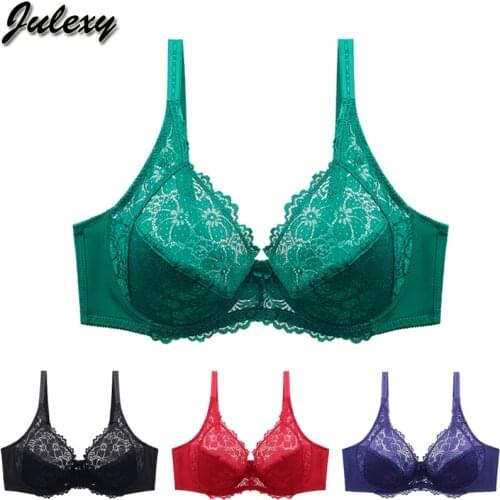 Julexy Ultra-thin Plus Size 36 38 40 42 44 46 E F Cup Wome Underwear Bra Solid Transparent Lace Ladies Brasiere