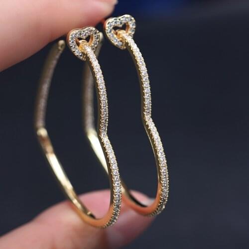 Vintage Hollow Big Heart hoop Earrings Pave white Cubic Zircon Gold color Charm Simple geometry Earring 2021 Women Party Jewelry