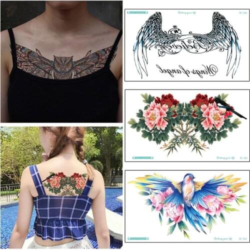 Waterproof Temporary Tattoo Sticker Skull Flowers Flash Tattoos Rose Peony Body Art Chest Arm Water Transfer Fake Tattoo Women