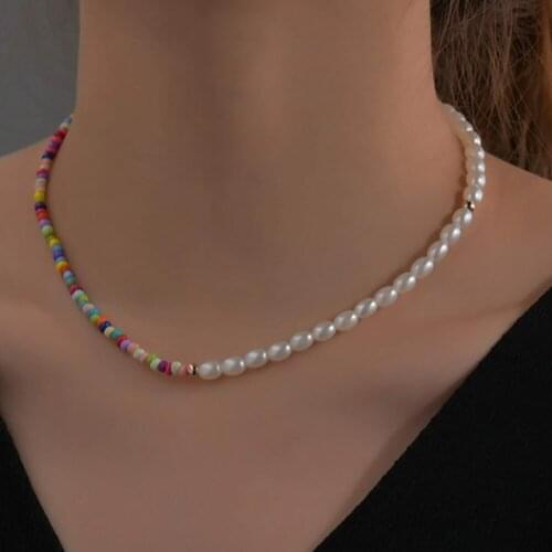 2021 New Fashion Baroque Pearl Chain Necklace Women Collar Wedding Punk Toggle Clasp Circle Lariat Bead Choker Necklaces Jewelry