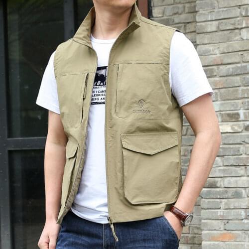 Mens Waistcoat Jackets Vest 2021 Summer New Solid Color Stand Collar Climbing Hiking Work Sleeveless with Pocket Plus size 6XL