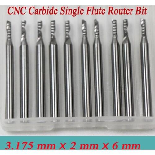 10pcs 3.175*2.0*6mm Single Flute CNC Milling Tools Engraving Cutters Wood Carving Bits Drill Blade for Cutting MDF Acrylic
