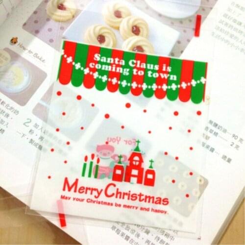 100pcs Christmas OPP Bag Stickup Sack Cookies Snack Packing Bag Cake Bag Bread Bakery Restaurant Shop Package Wrapping Supplies