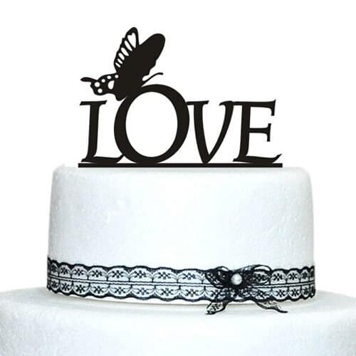 2PCS Acrylic Cake Topper, Love Wedding Cake Toppers With Butterfly Design, Cake Design Wedding Cake Party Decoration Favors