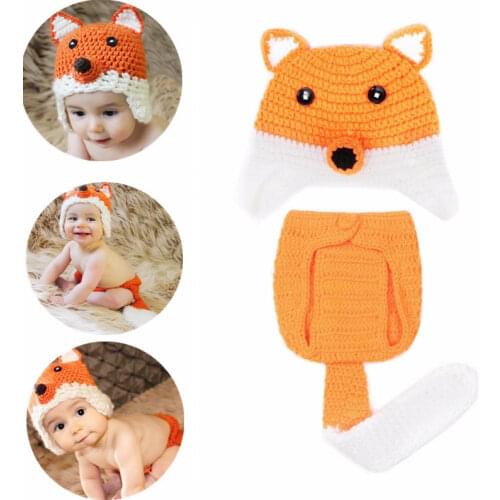2Pcs/Set Newborn Photography Props Crochet Knit Fox Clothes Suit Infant Photo Costumes Baby Clothing Accessories