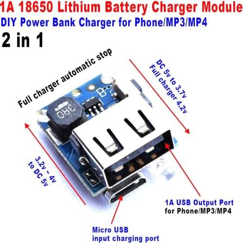 2in1 charge discharge board module DIY 1A 18650 lithium battery Power Mobile Bank 3V 3.3V 3.7V TO 5V USB FOR Phone/MP3/MP4