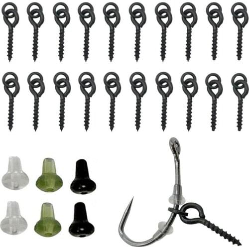 20Pcs Carp Rig Ring Stops with 20Pcs Boilie Bait Screw Fishing Bait Ring Swivel Carp Fishing Accessories Kit