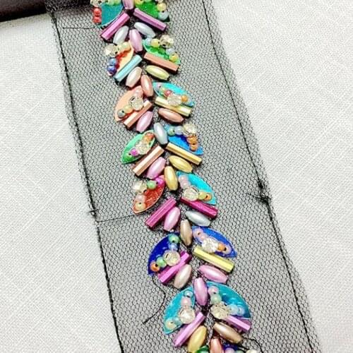 5cm Mesh Lace Fabric Crocheted Pearl Bead Fabric for Wedding Women Dress Accessory