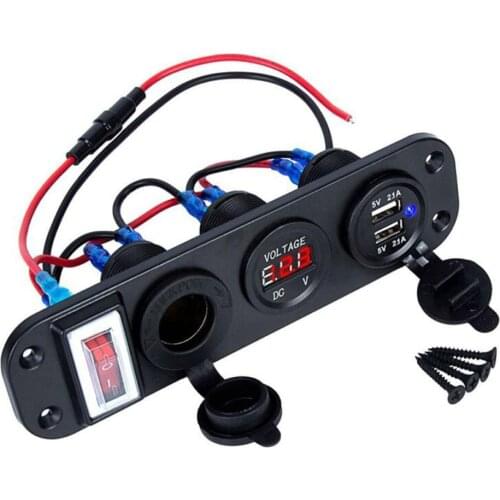 4 In 1 Car Digital Voltmeter Dual USB Charger Cigarette Lighter Socket W/ Switch USB Power Charger 12V Power Socket