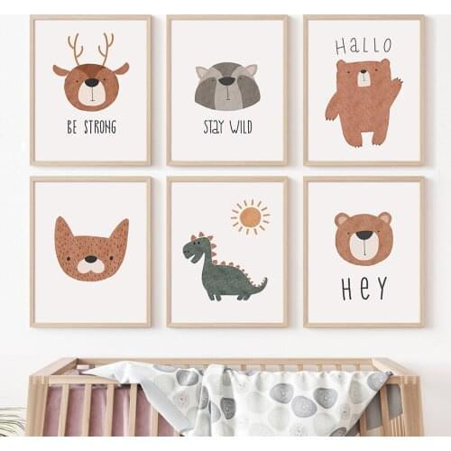 Nordic Bear Dinosaur Poster Nursery Wall Art Print Picture Cartoon Animals Canvas Painting Modern Kids Baby Bedroom Home Decor
