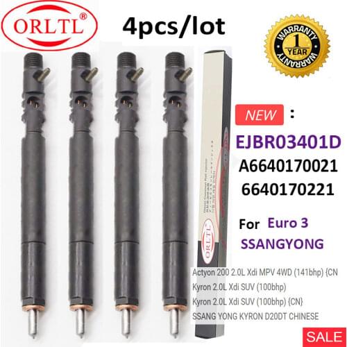 4pc diesel EJBR03401D A6640170021 6640170021 6640170221 New injector NOZZLE L157PBD For SSANGYONG Actyon Kyron Euro 3